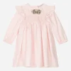 Long-sleeved viyella dress with all-over logo-print