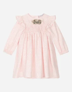Long-sleeved viyella dress with all-over logo-print