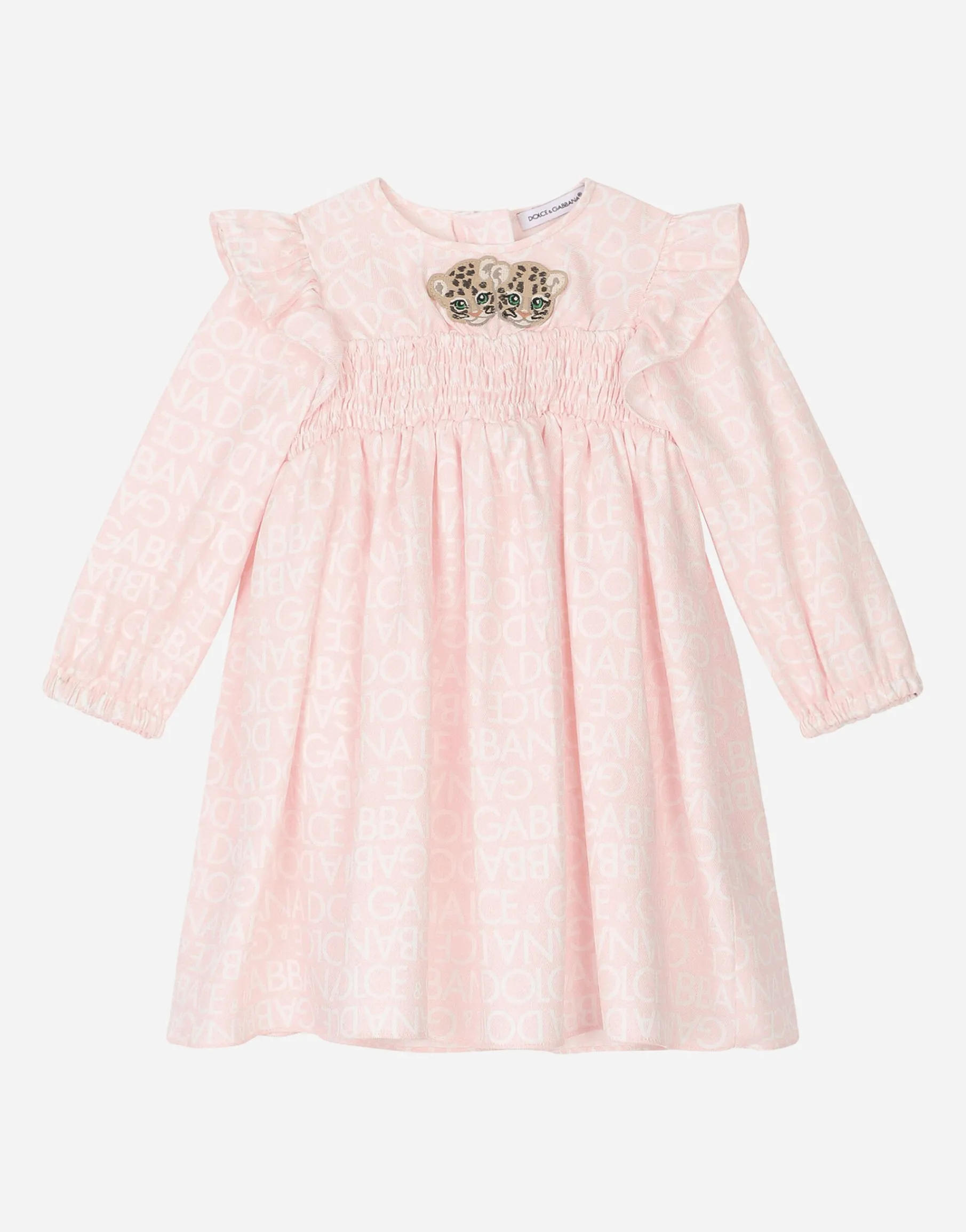 Long-sleeved viyella dress with all-over logo-print