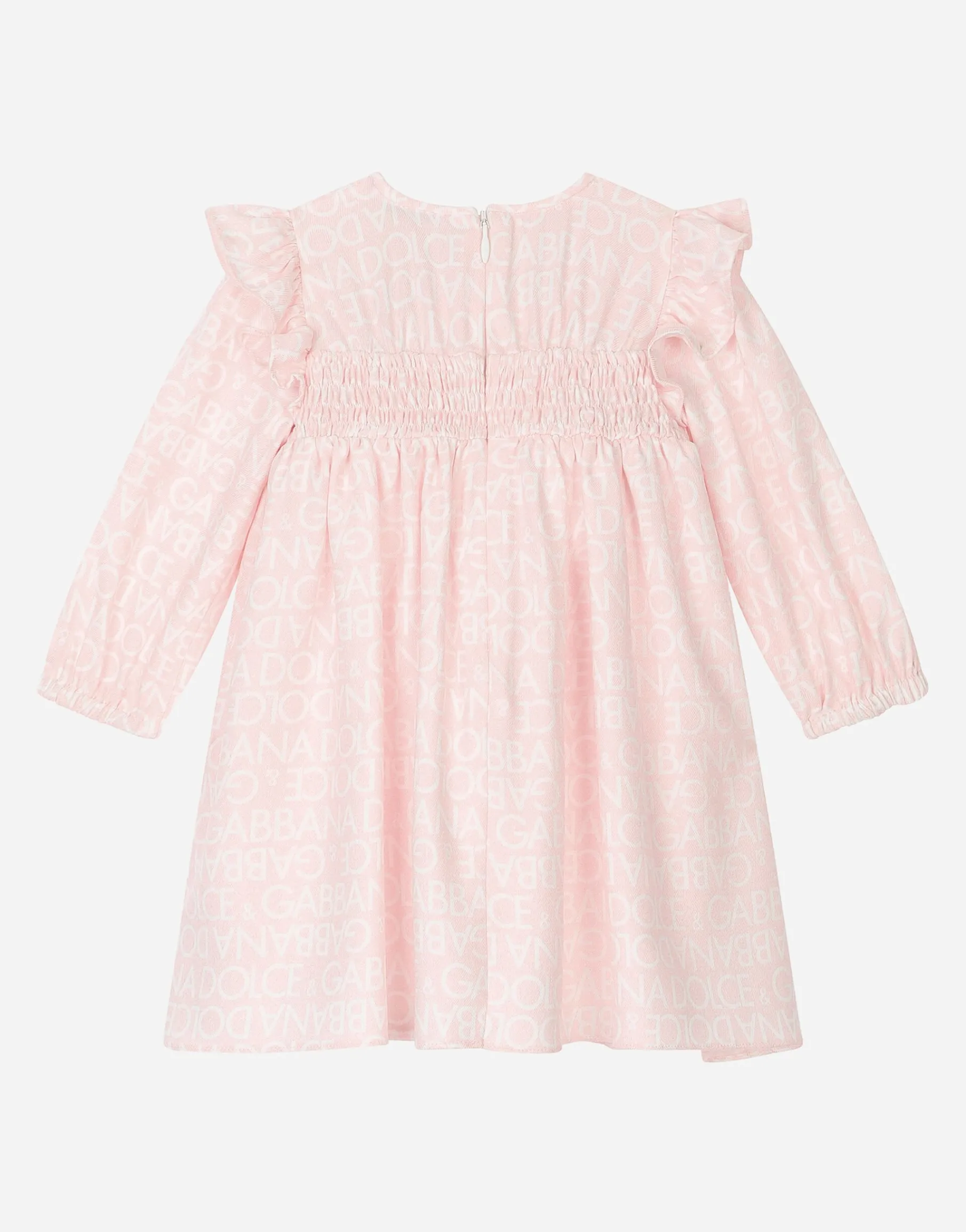 Long-sleeved viyella dress with all-over logo-print