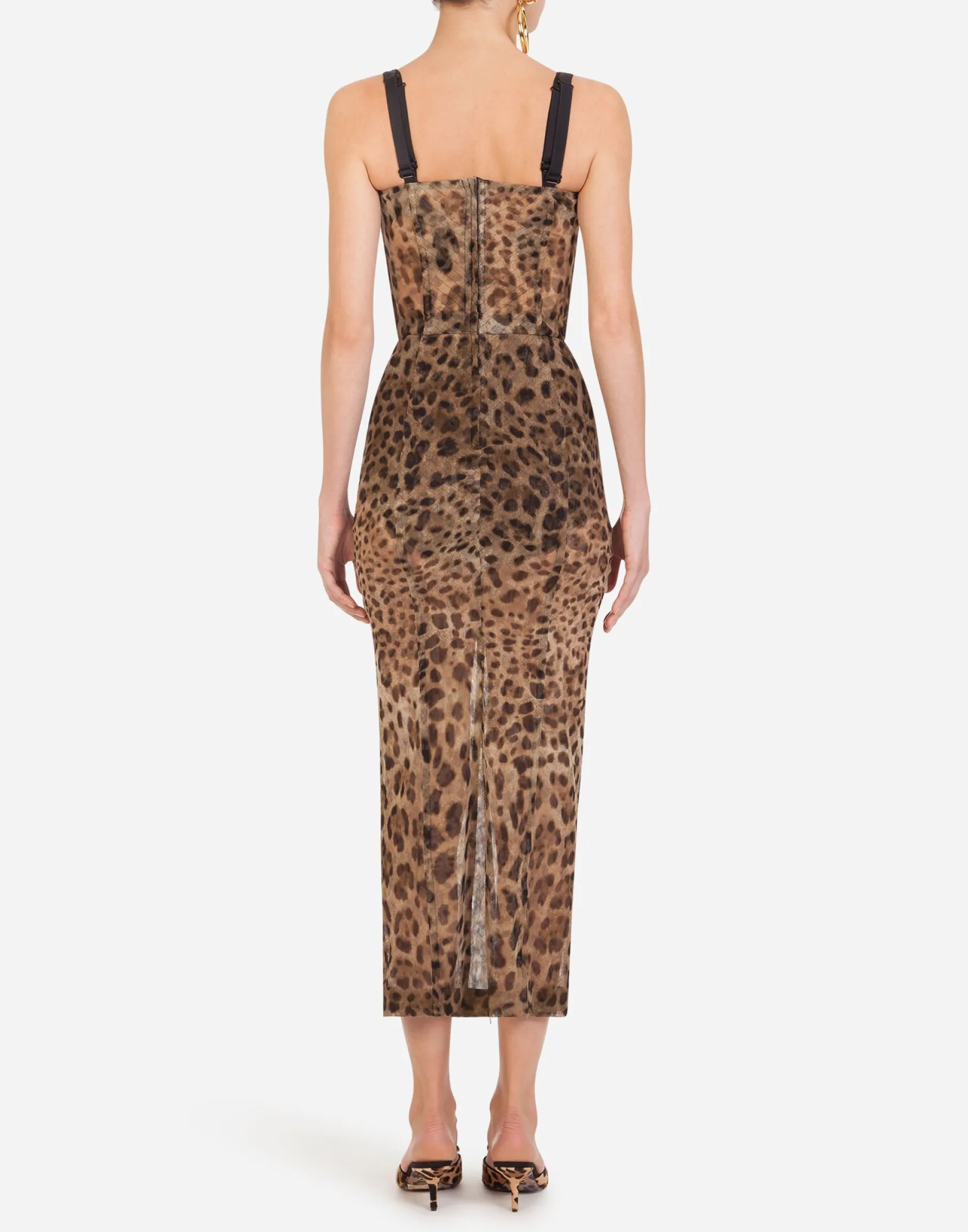 Longuette tulle dress with leopard print