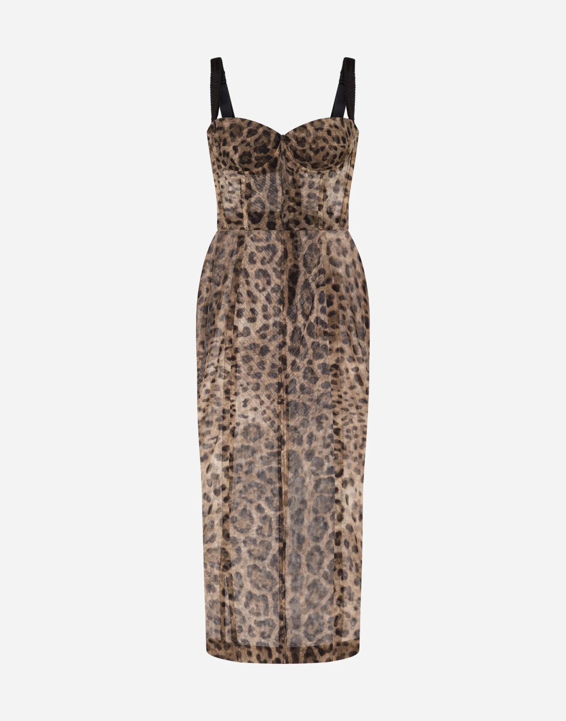 Longuette tulle dress with leopard print