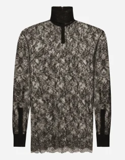 Loose lace turtleneck with shirt cuffs
