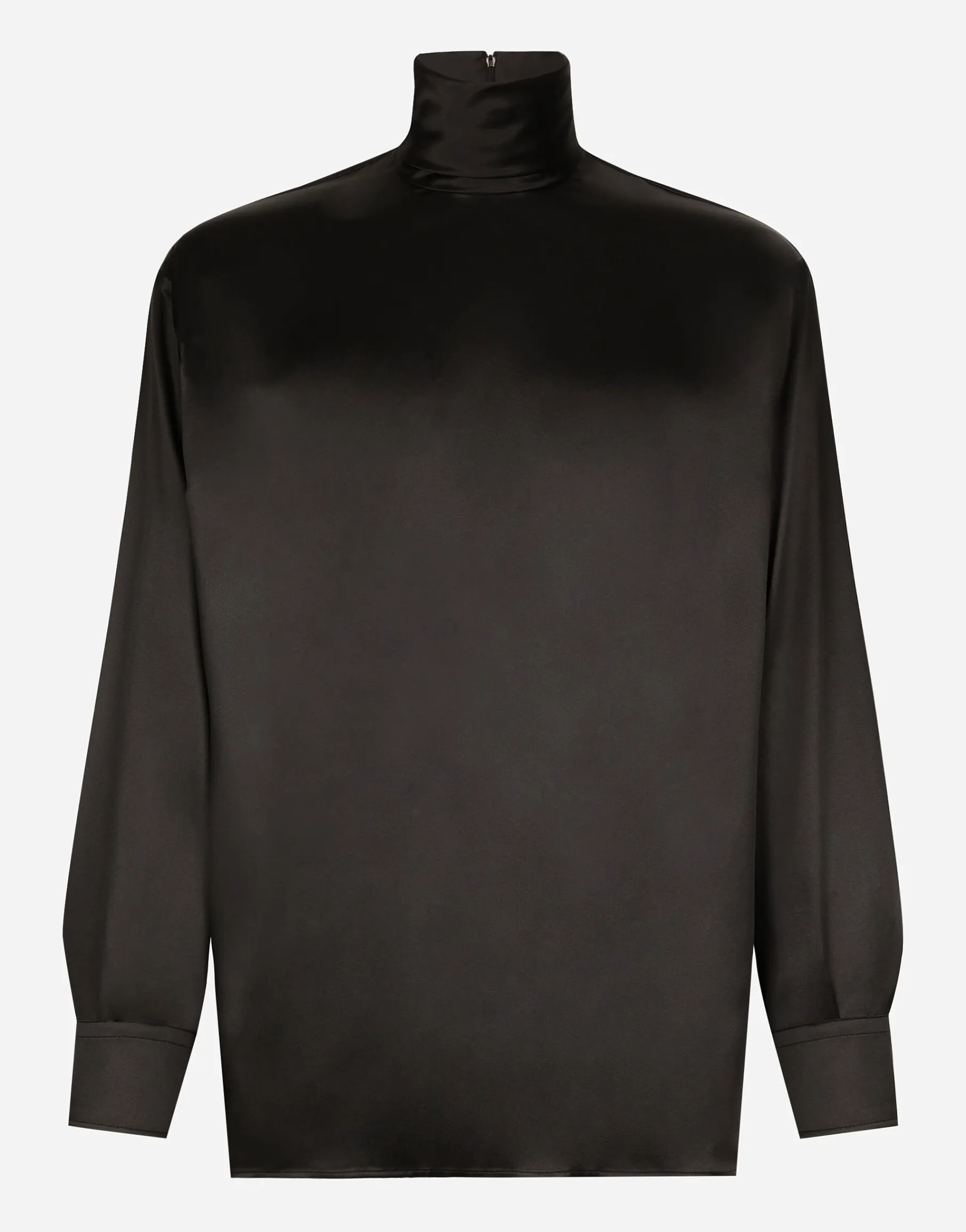 Loose silk turtleneck with shirt cuffs