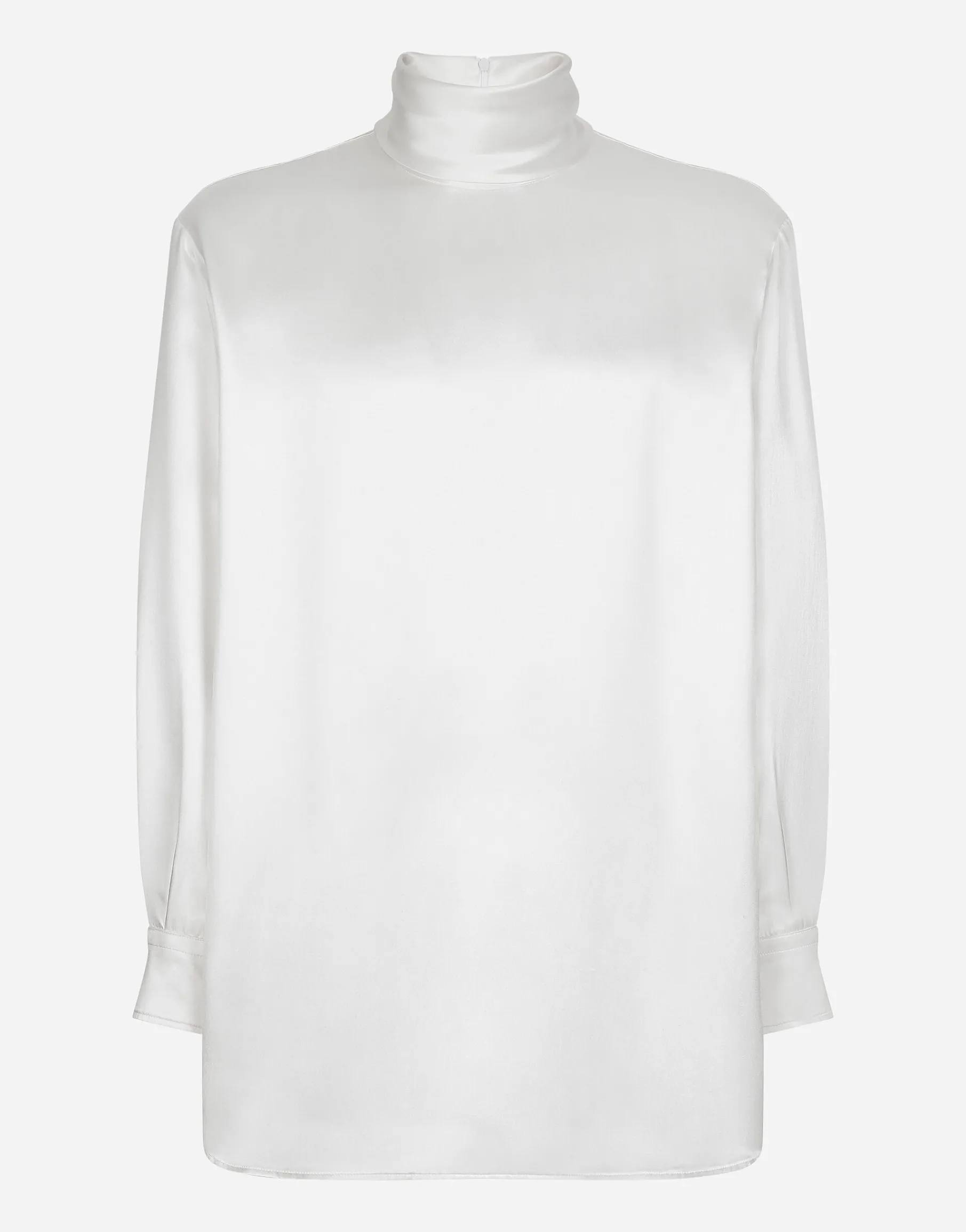 Loose silk turtleneck with shirt cuffs