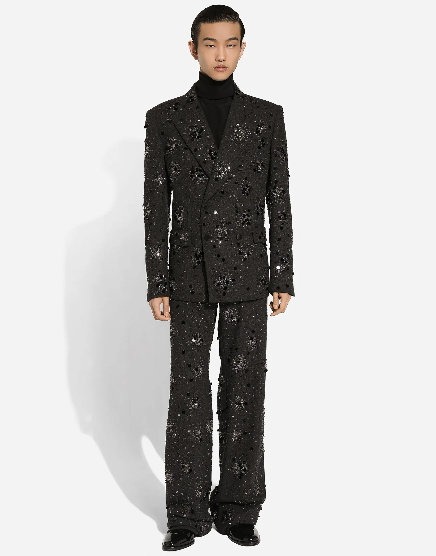 Loose silk turtleneck with shirt cuffs
