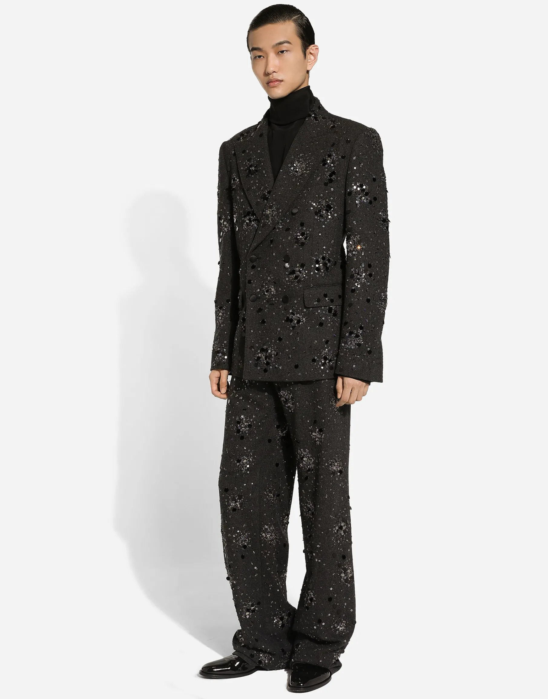 Loose silk turtleneck with shirt cuffs