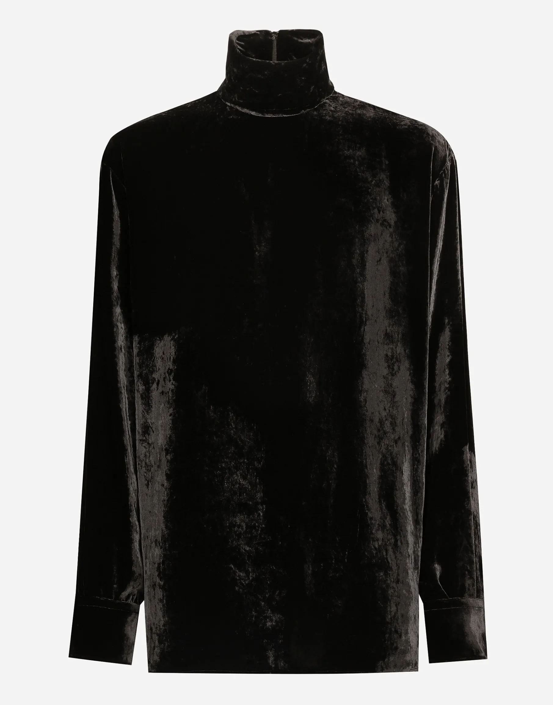 Loose velvet turtleneck with shirt cuffs