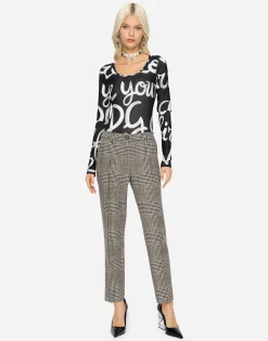 Low-rise glen plaid pants