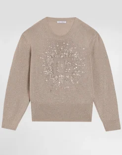 Lurex knit pullover with rhinestone detailing
