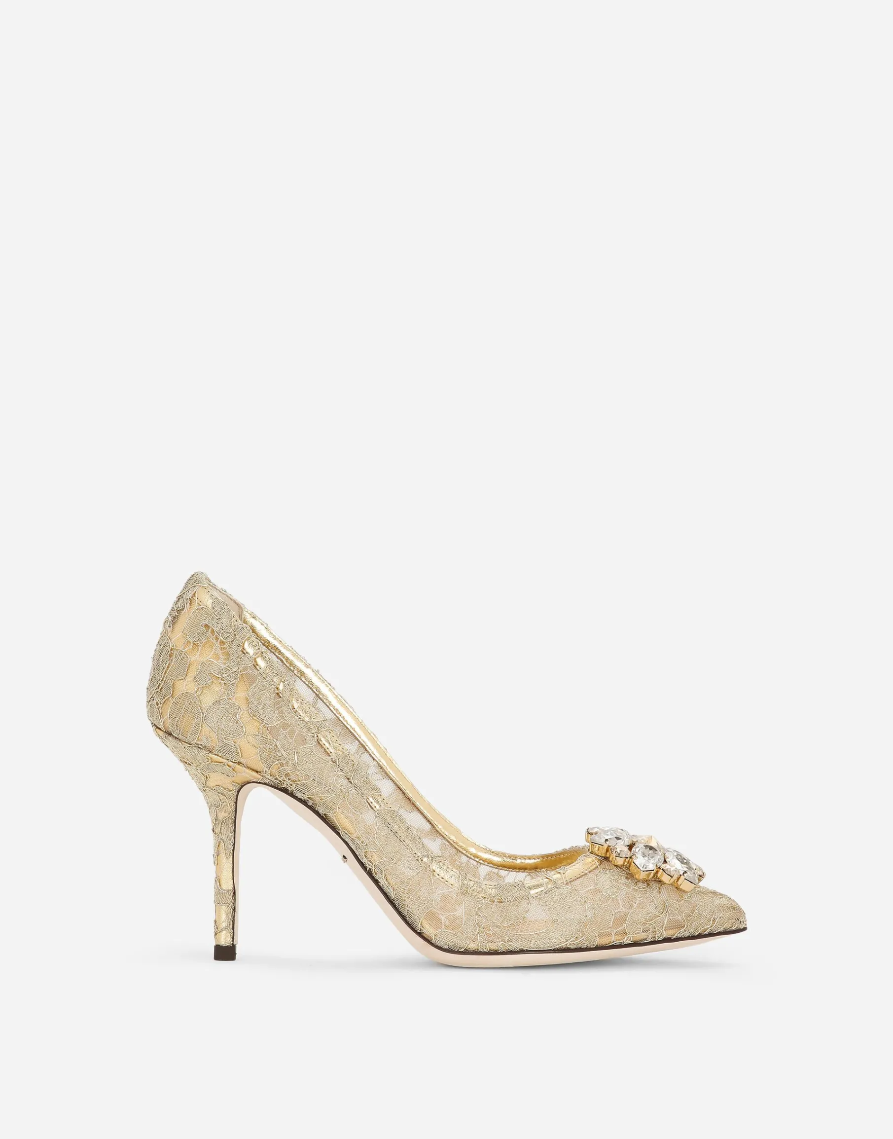 Lurex lace rainbow pumps with brooch detailing