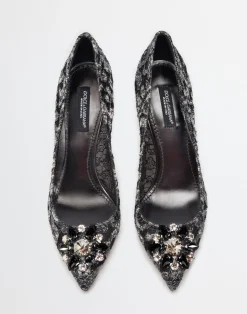 Lurex lace rainbow pumps with brooch detailing