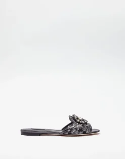 Lurex lace rainbow slides with brooch detailing