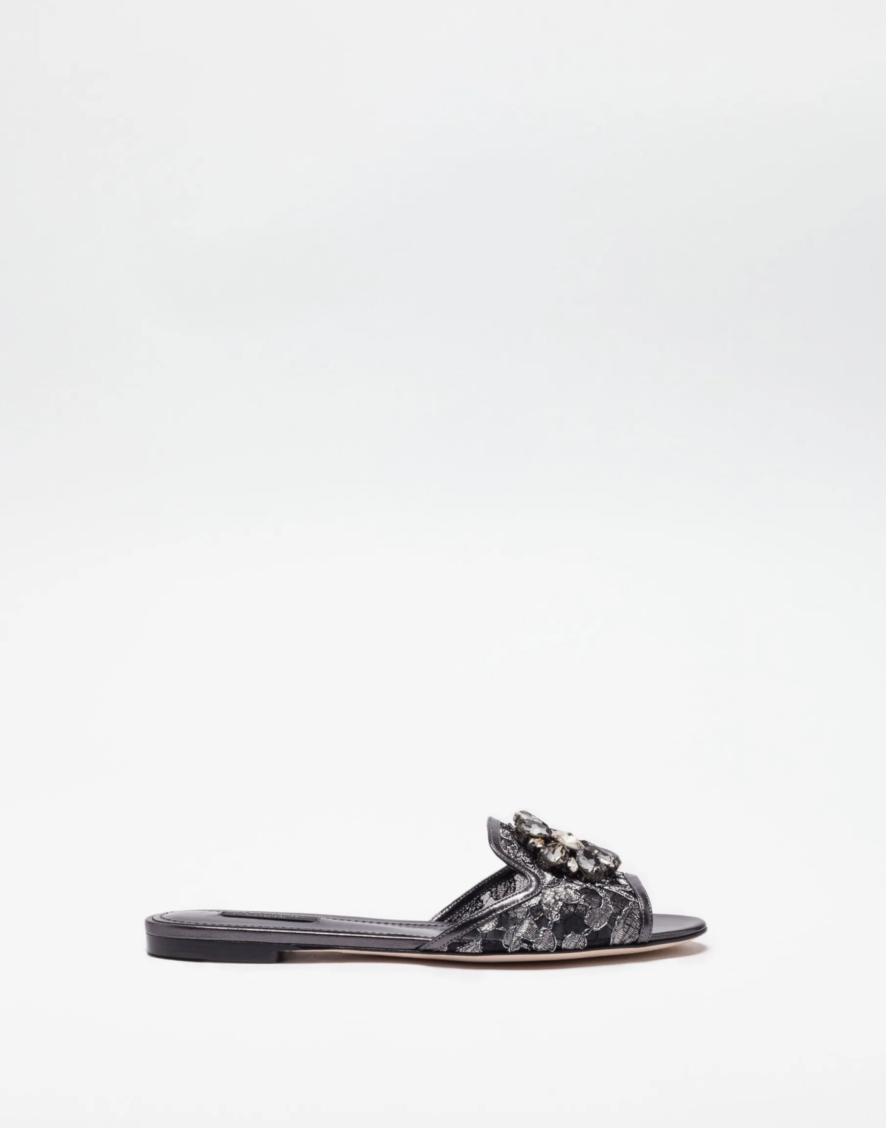 Lurex lace rainbow slides with brooch detailing