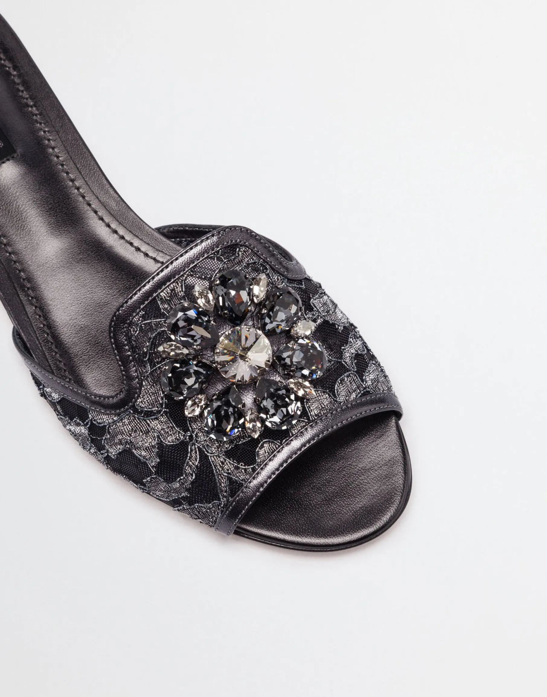 Lurex lace rainbow slides with brooch detailing