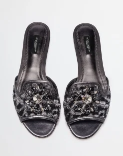 Lurex lace rainbow slides with brooch detailing