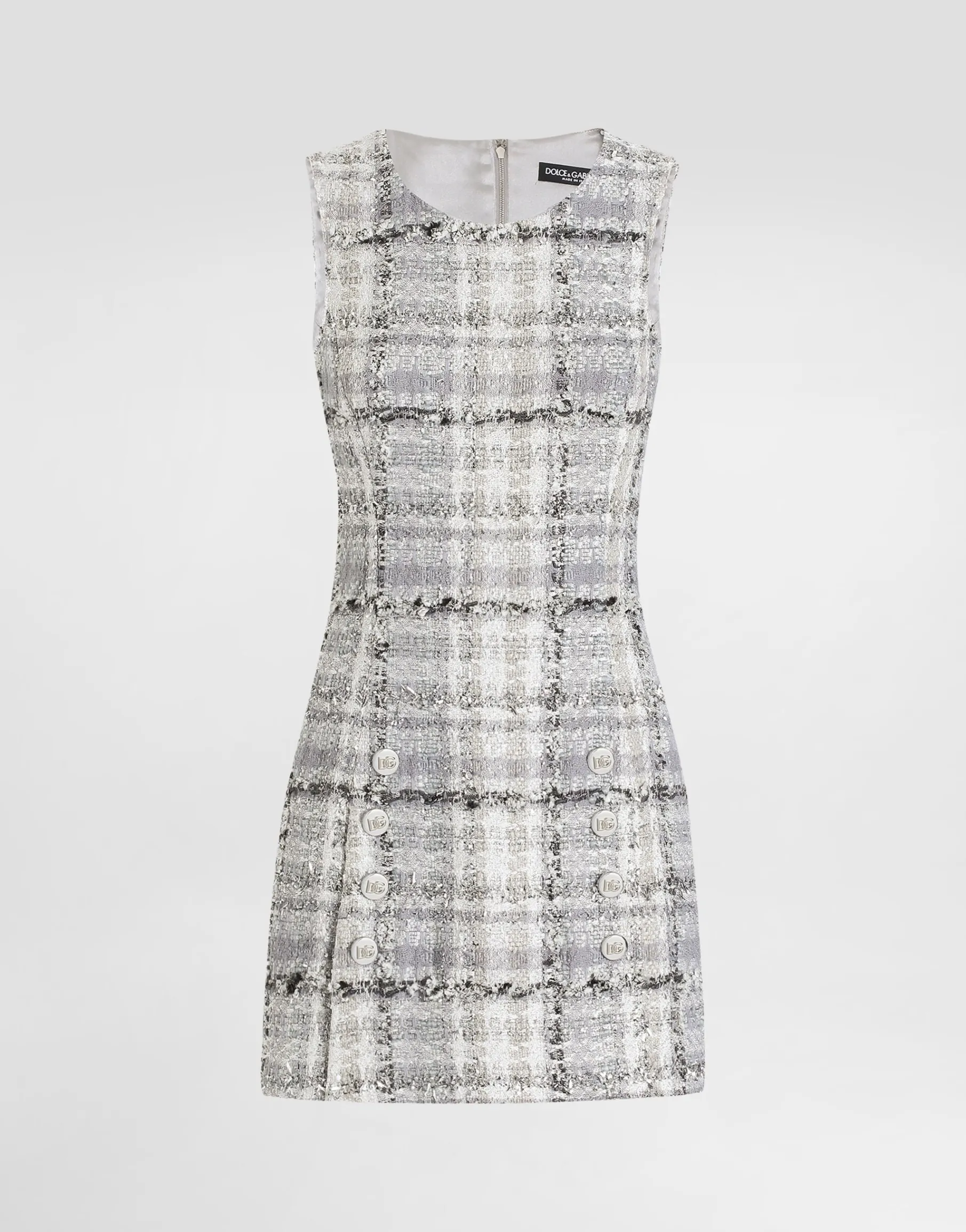 Lurex raschel tweed A-line minidress with DG-branded buttons