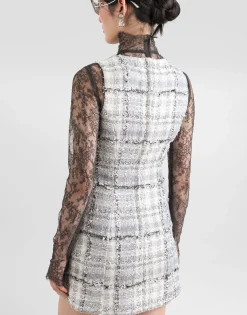 Lurex raschel tweed A-line minidress with DG-branded buttons