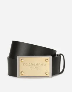 Lux leather belt with branded buckle