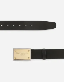 Lux leather belt with branded buckle