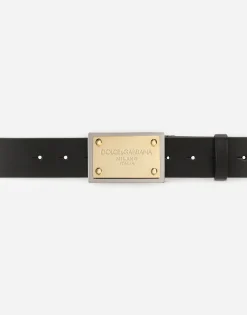 Lux leather belt with branded buckle