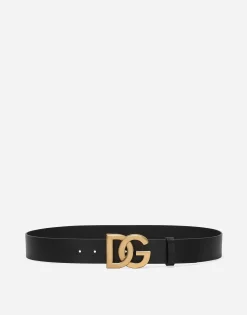 Lux leather belt with crossover DG logo buckle