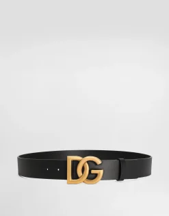 Lux leather belt with crossover DG logo buckle