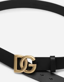 Lux leather belt with crossover DG logo buckle