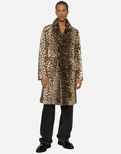 Lynx-effect jacquard faux fur coat
