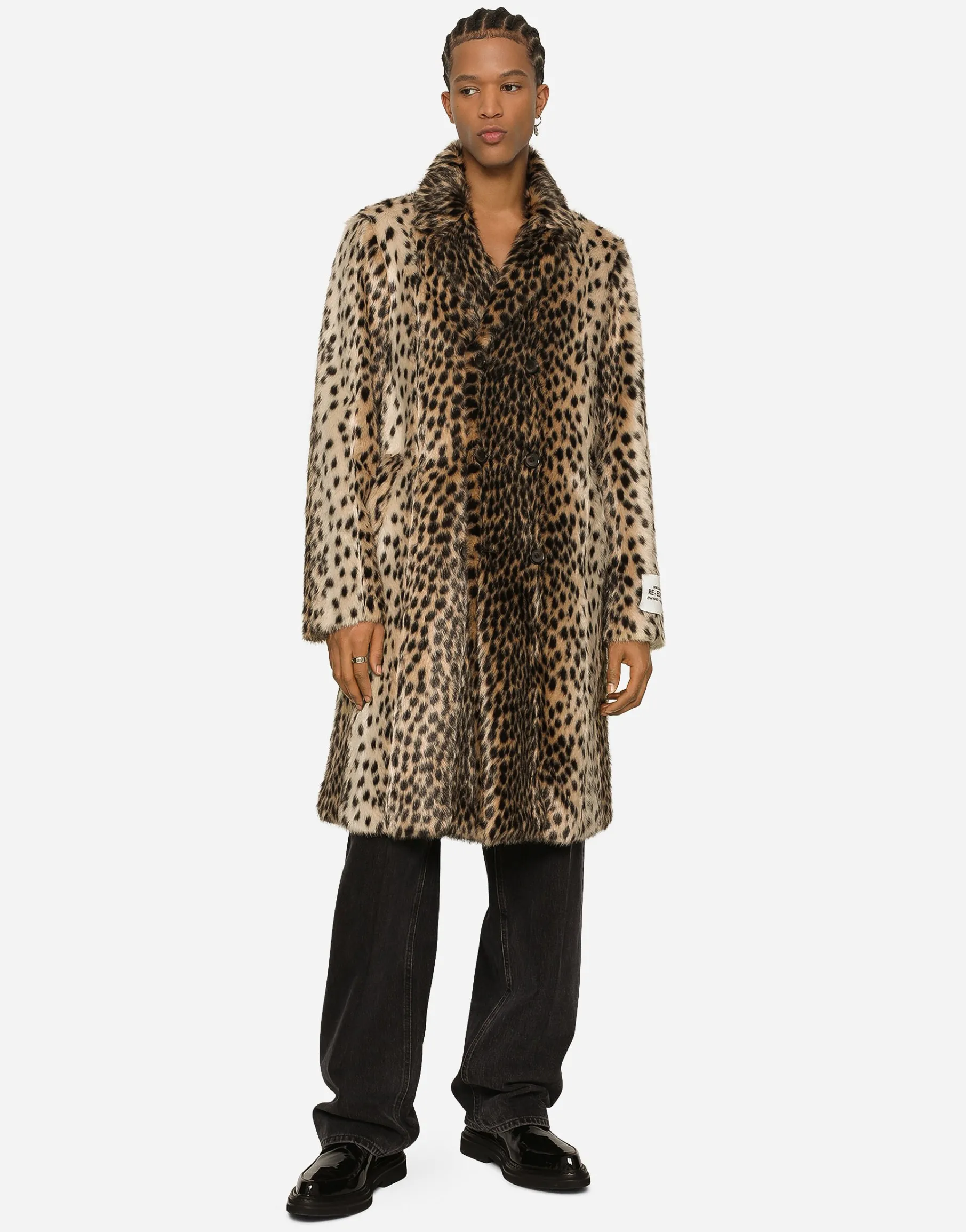 Lynx-effect jacquard faux fur coat