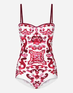 Majolica print balconette one-piece swimsuit