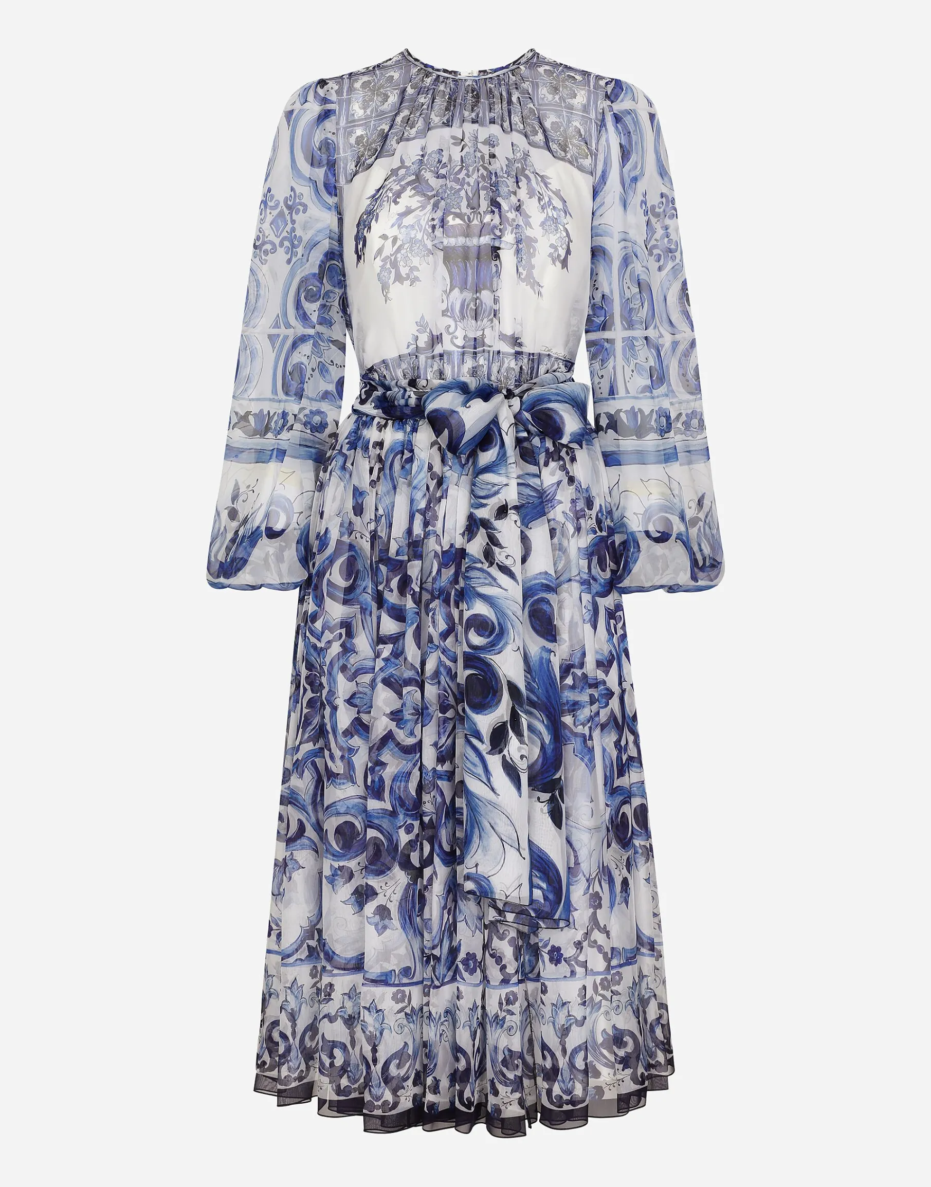 Majolica print chiffon midi dress