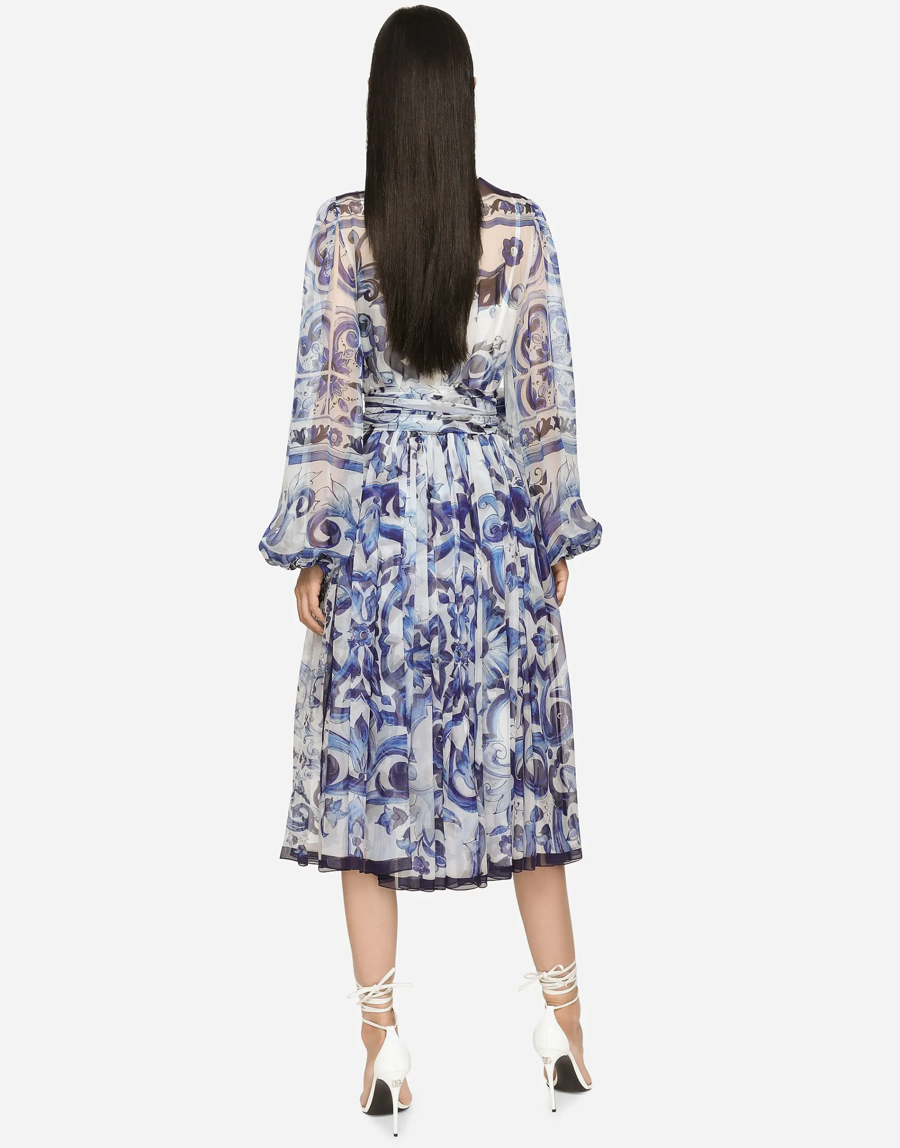 Majolica print chiffon midi dress