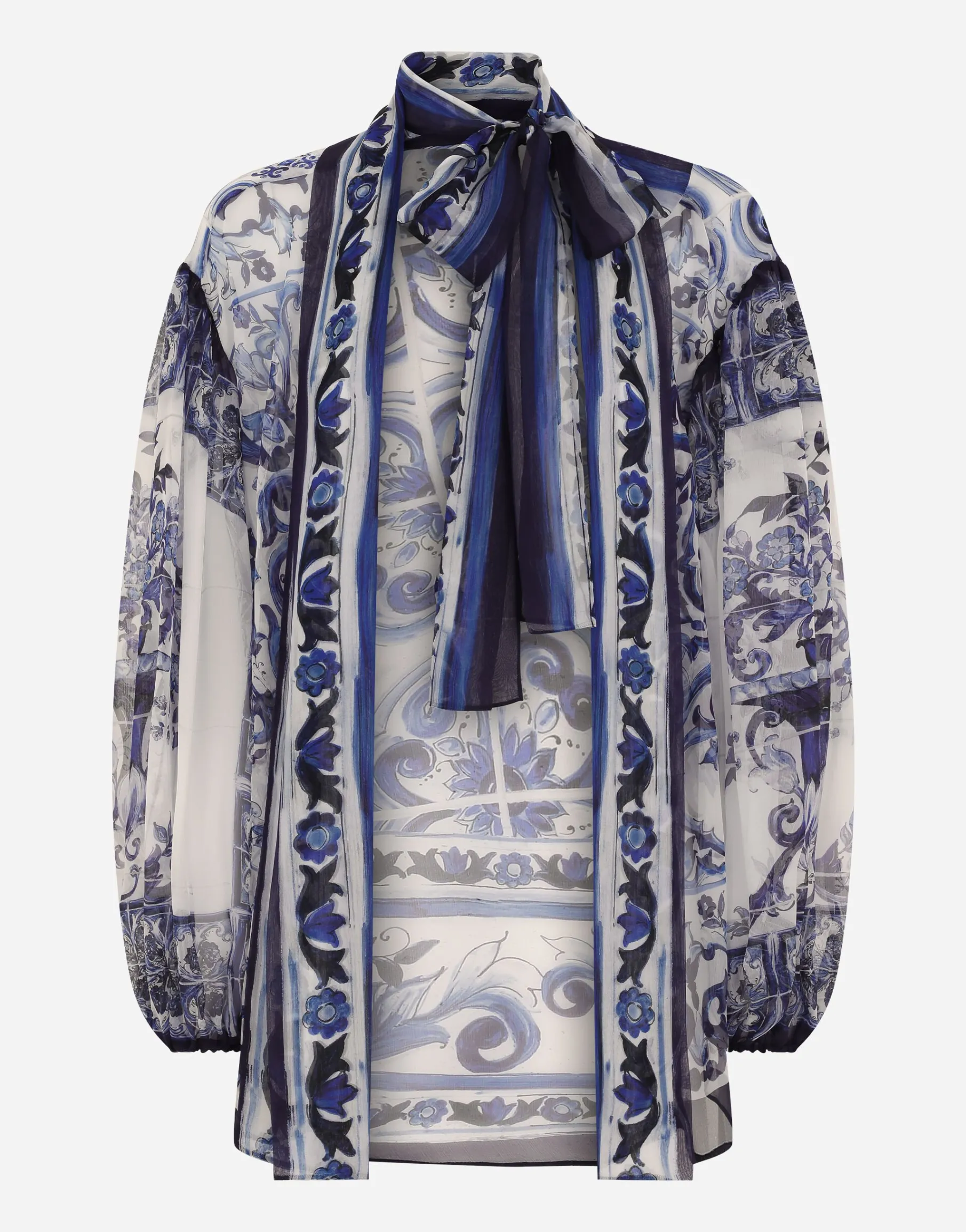 Majolica print chiffon shirt
