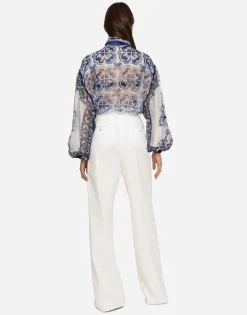Majolica print chiffon shirt