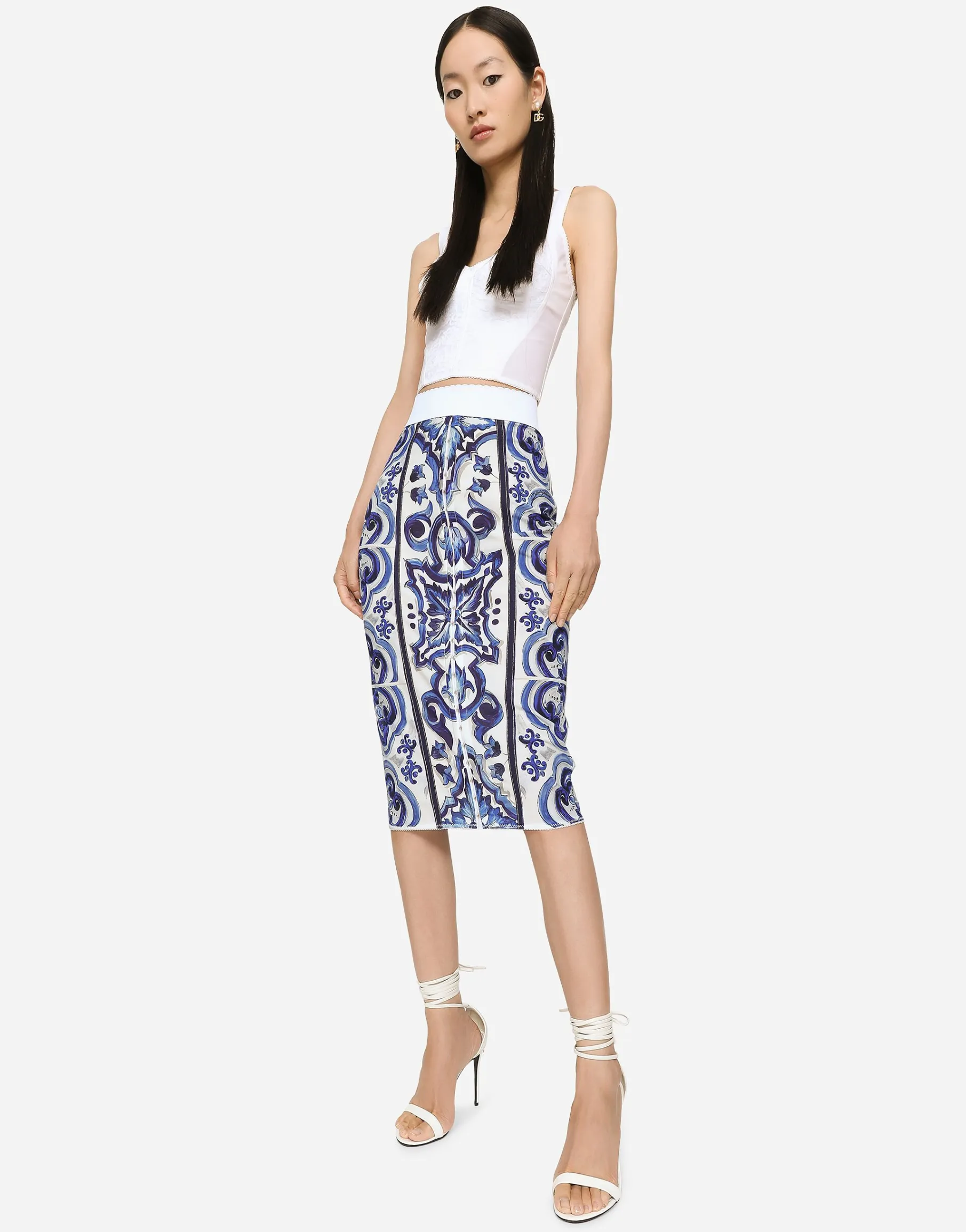 Majolica print midi skirt