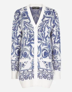 Majolica-design silk jacquard cardigan