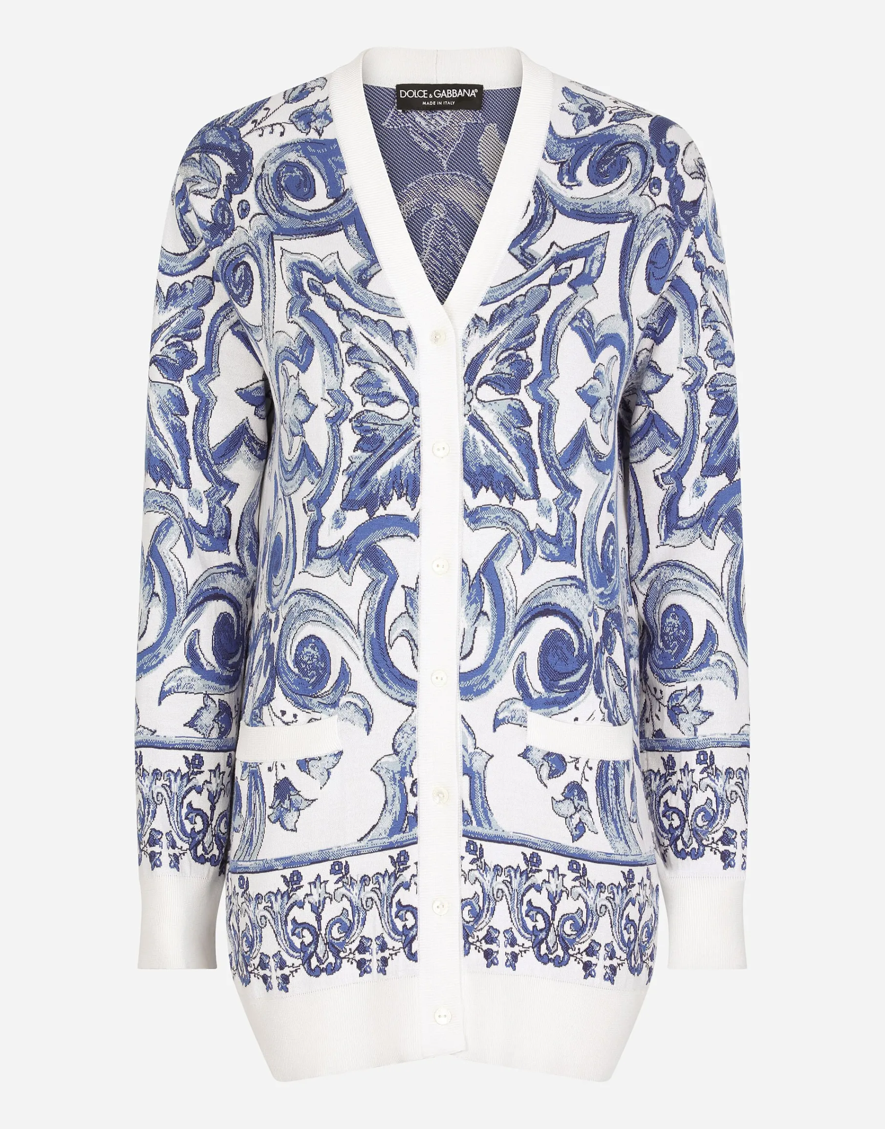 Majolica-design silk jacquard cardigan