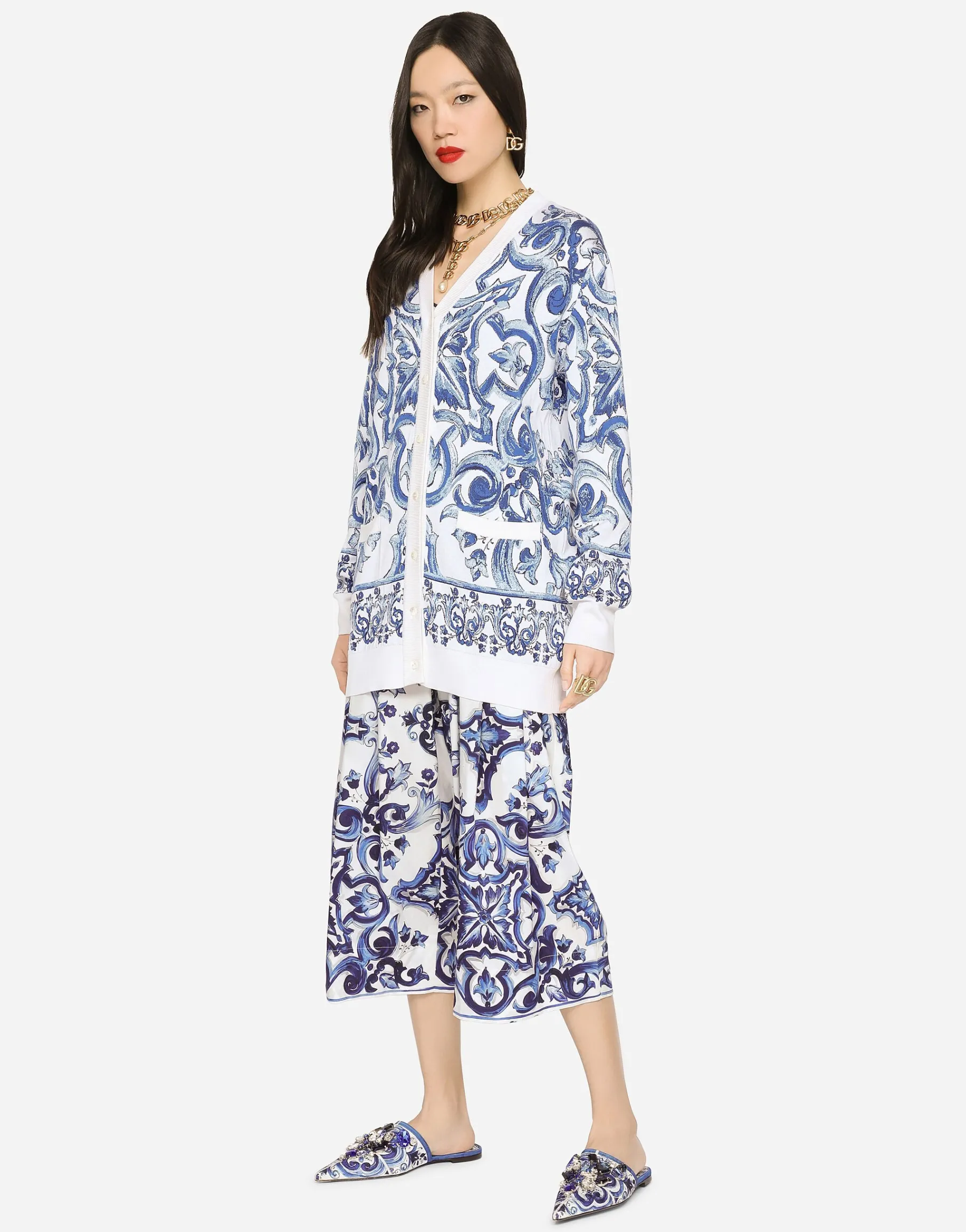 Majolica-design silk jacquard cardigan