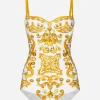 Majolica-print balconette one-piece swimsuit