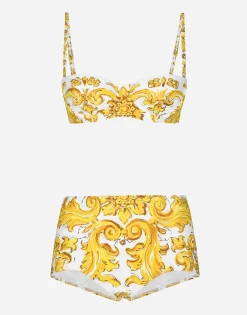 Majolica-print balconette bikini top and bottoms