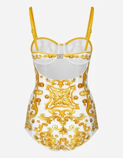 Majolica-print balconette one-piece swimsuit