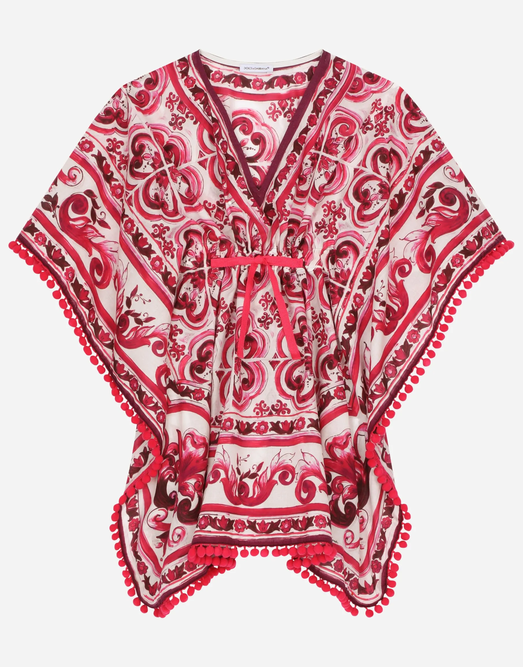 Majolica-print batiste caftan with drawstring waist