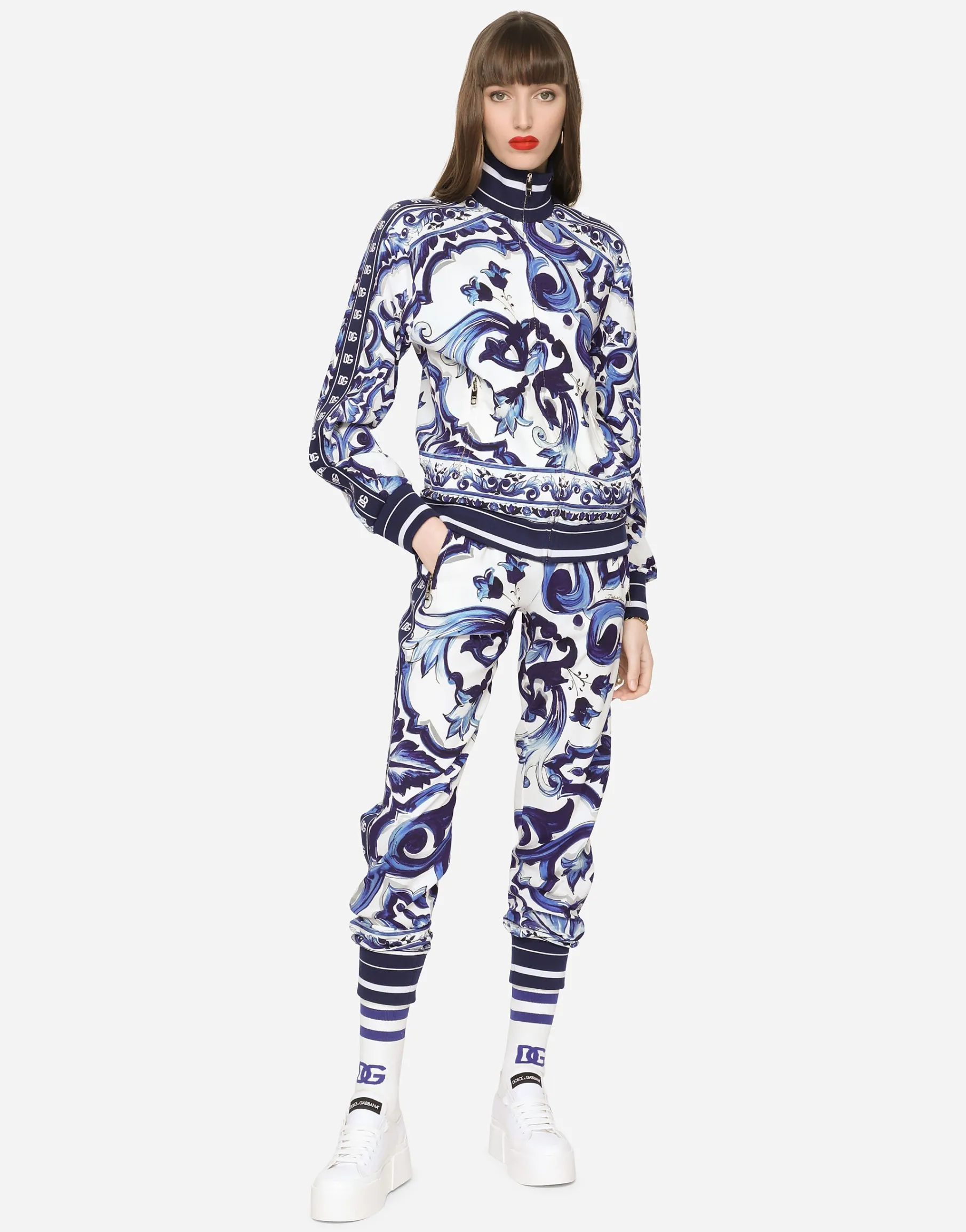 Majolica-print cady jogging pants