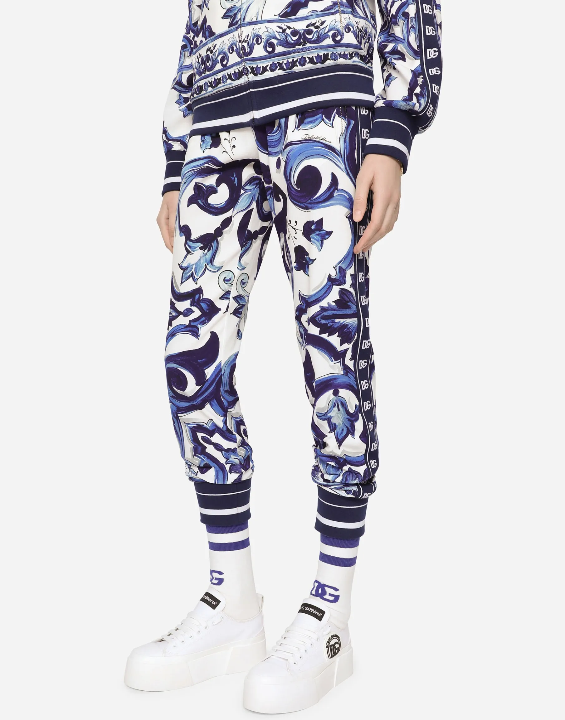 Majolica-print cady jogging pants