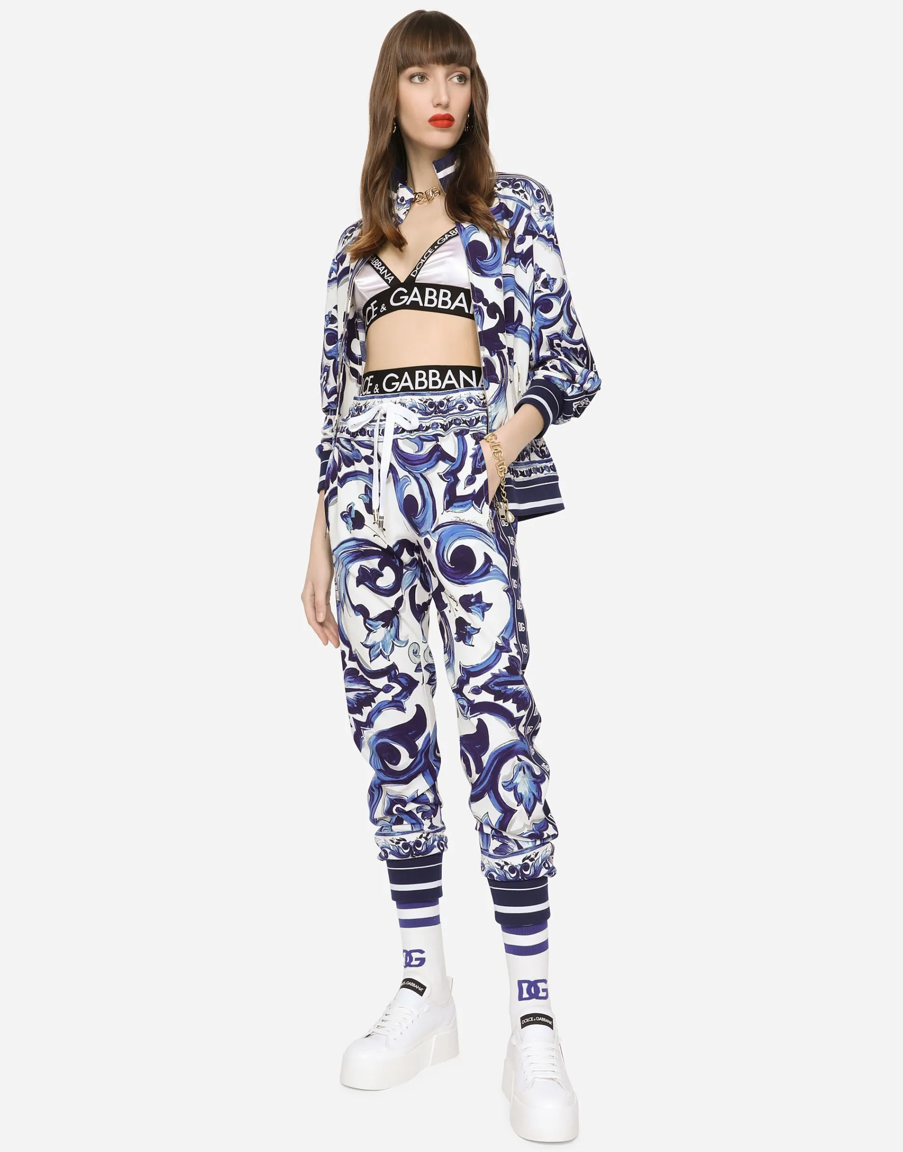 Majolica-print cady jogging pants