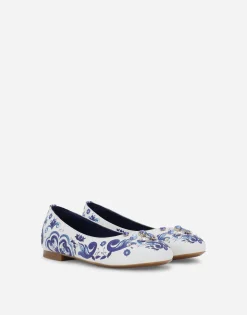 Majolica-print calfskin ballet flats