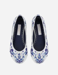 Majolica-print calfskin ballet flats
