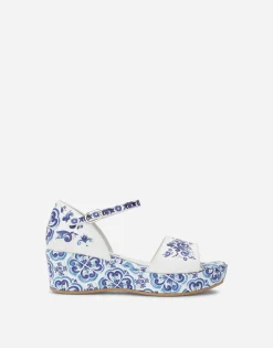 Majolica-print calfskin sandals