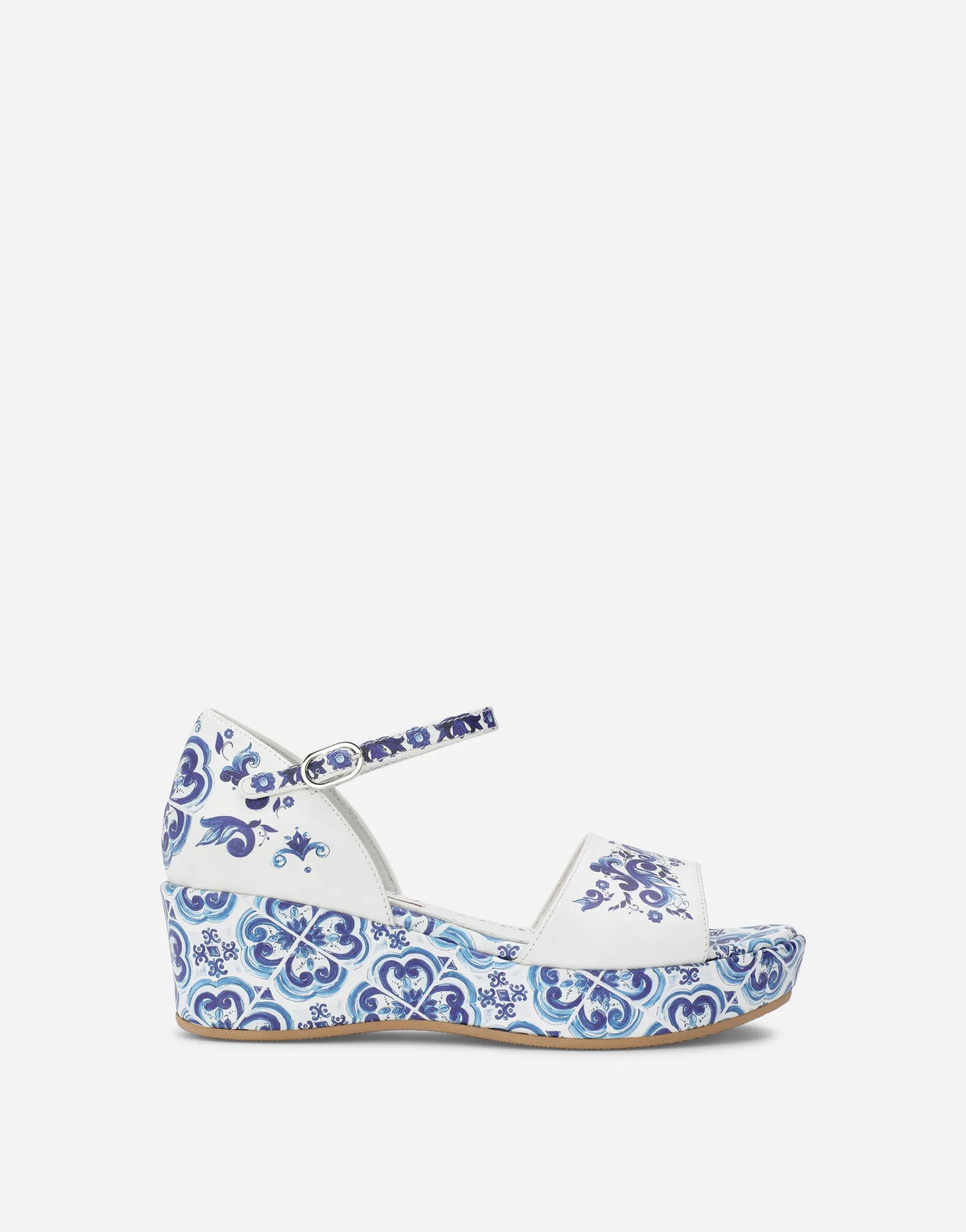Majolica-print calfskin sandals